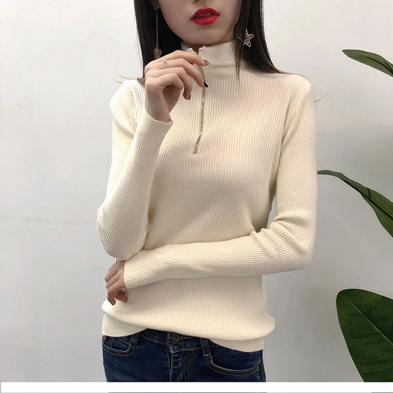 Knitted Sweater Jumper Spring Autumn Women's Sweater New Basic Half High Collar Zipper Bottoming Sweater Female Tops C174
Knitted Sweater Jumper Spring Autumn Women's Sweater New Basic Half High Collar Zipper Bottoming Sweater Female Tops C174