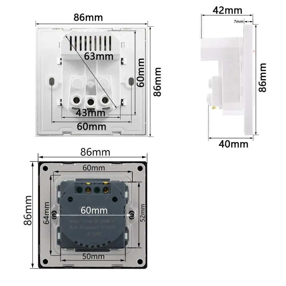 16A Socket Power Outlet EU France Standard Dual USB Outlet Port 5V 2.1A Wall Charger Adapter LED Indicator PC Plastic Panel
16A Socket Power Outlet EU France Standard Dual USB Outlet Port 5V 2.1A Wall Charger Adapter LED Indicator PC Plastic Panel