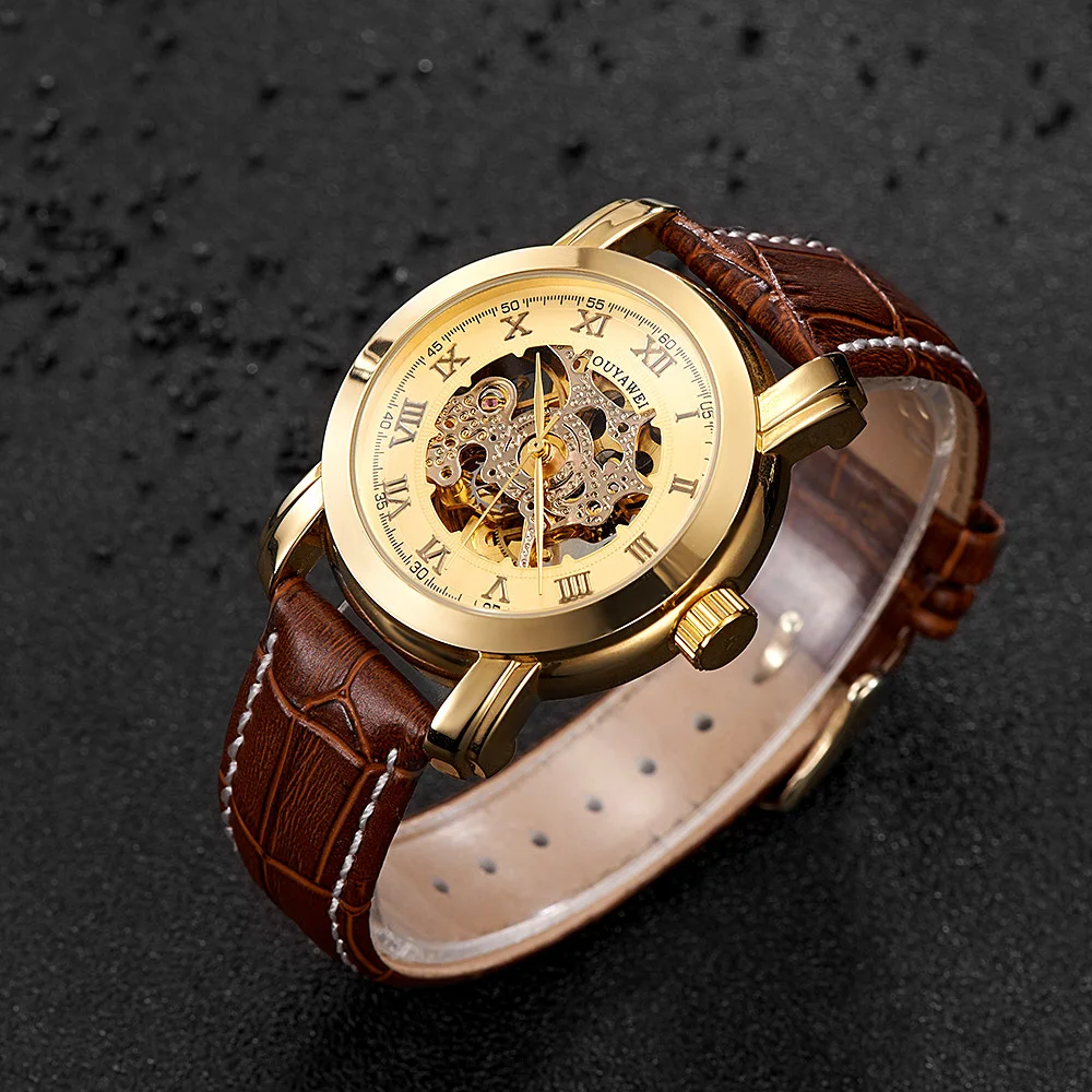 Роскошные брендовые Механические Мужские наручные часы с золотым скелетом