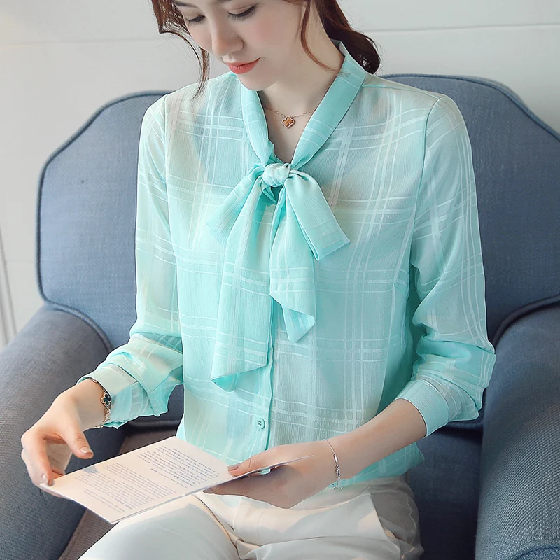 Fashion Bow Tie Long Sleeve Blouse Women Fashion Office Lady Plaid Chiffon Shirts Plus Size New Style Pink White Shirts
Fashion Bow Tie Long Sleeve Blouse Women Fashion Office Lady Plaid Chiffon Shirts Plus Size New Style Pink White Shirts