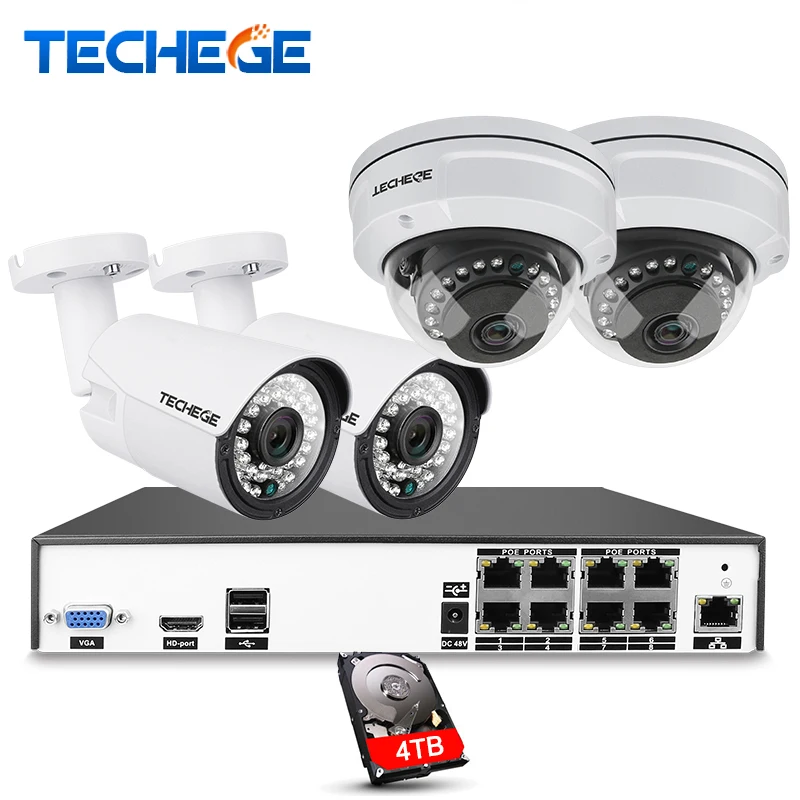 Techege H.265 8CH CCTV Системы 5MP 3MP 2MP металлическая уличная IP Камера POE NVR Kit сигнализации E