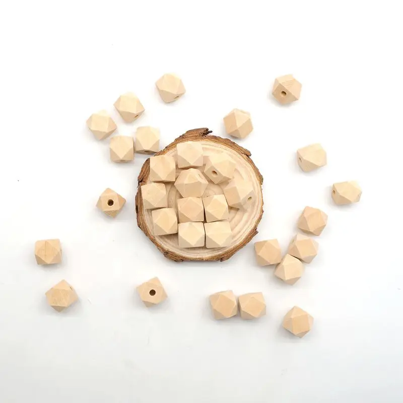 Chenkai 100PCS Hexagon Natural Wooden Beads Unfinished Baby Teether Wooden Teething Jewelry Necklace Beads