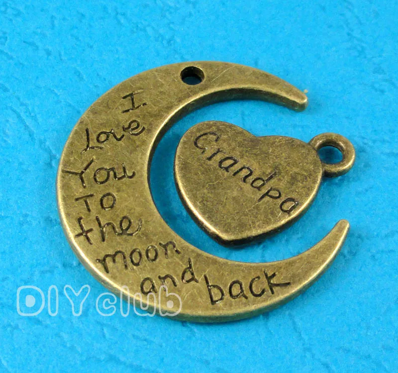 12Sets-Antique Silver / Bronze I Love You To The Moon And Back Grandpa Charms Pendants 29x27mm
12Sets-Antique Silver / Bronze I Love You To The Moon And Back Grandpa Charms Pendants 29x27mm