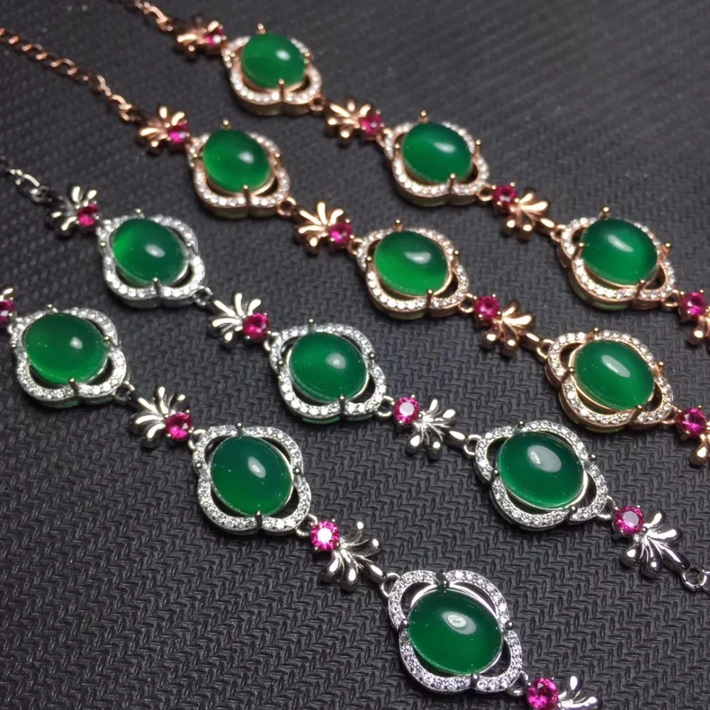 Natural green chalcedony bracelet 925 silver precision design luxury party essential jewelry | Украшения и аксессуары