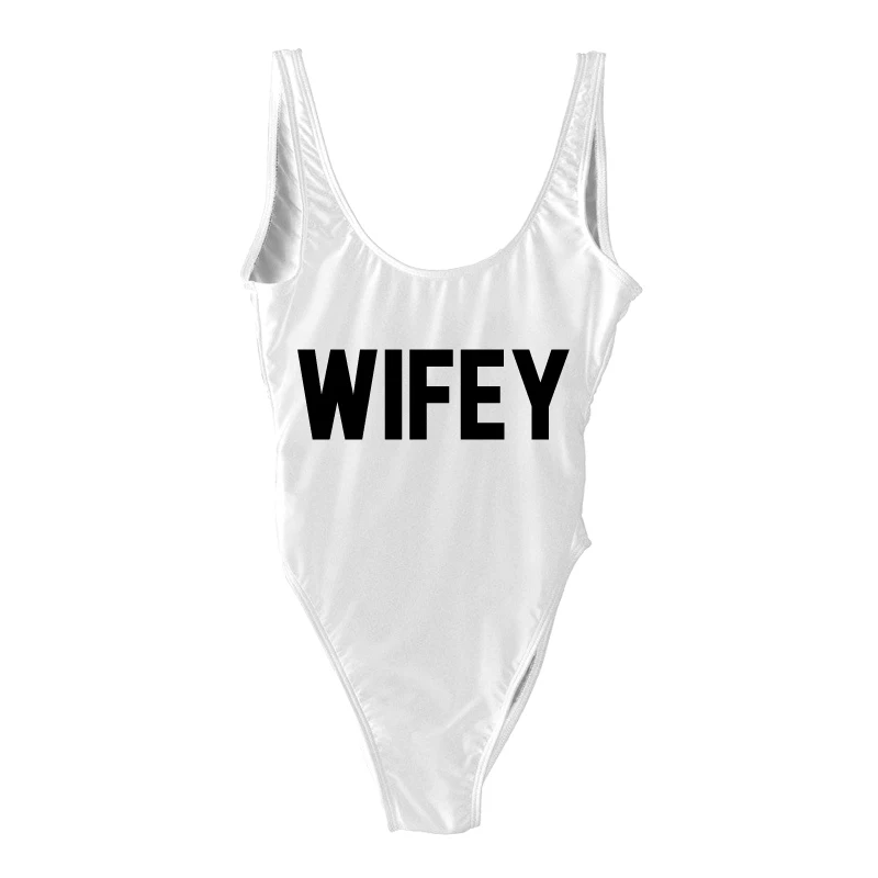 Женский сплошной купальный костюм WIFEY с буквенным принтом высоким вырезом на