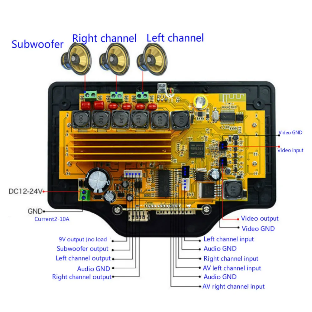 Tenghong 4.3 Inch LCD MP3 Decoder Board DC12V 50W*2+100W Bluetooth Amplifier Board MP5 Audio Receiver Decodering Module WMA/OGG