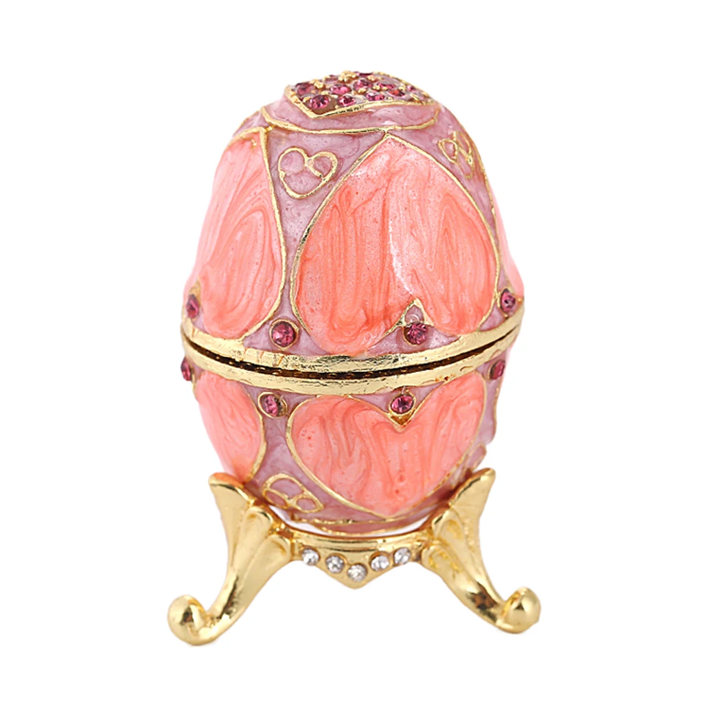 

Розовое эмалированное пасхальное яйцо Со стразы, сердце, коробка для хранения ювелирных изделий, держатель для обручального кольца, мода ви...