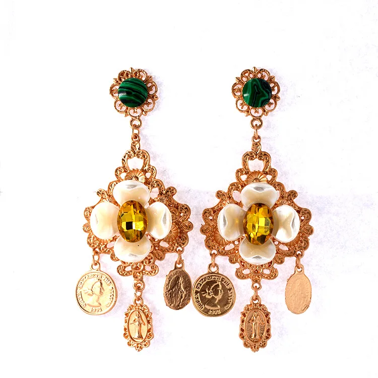 New Euramerican Palace Vintage Pop Baroque Style Brand Jewelry Coin Crystal Flowers Earrings Pendientes Women's Accessories
New Euramerican Palace Vintage Pop Baroque Style Brand Jewelry Coin Crystal Flowers Earrings Pendientes Women's Accessories