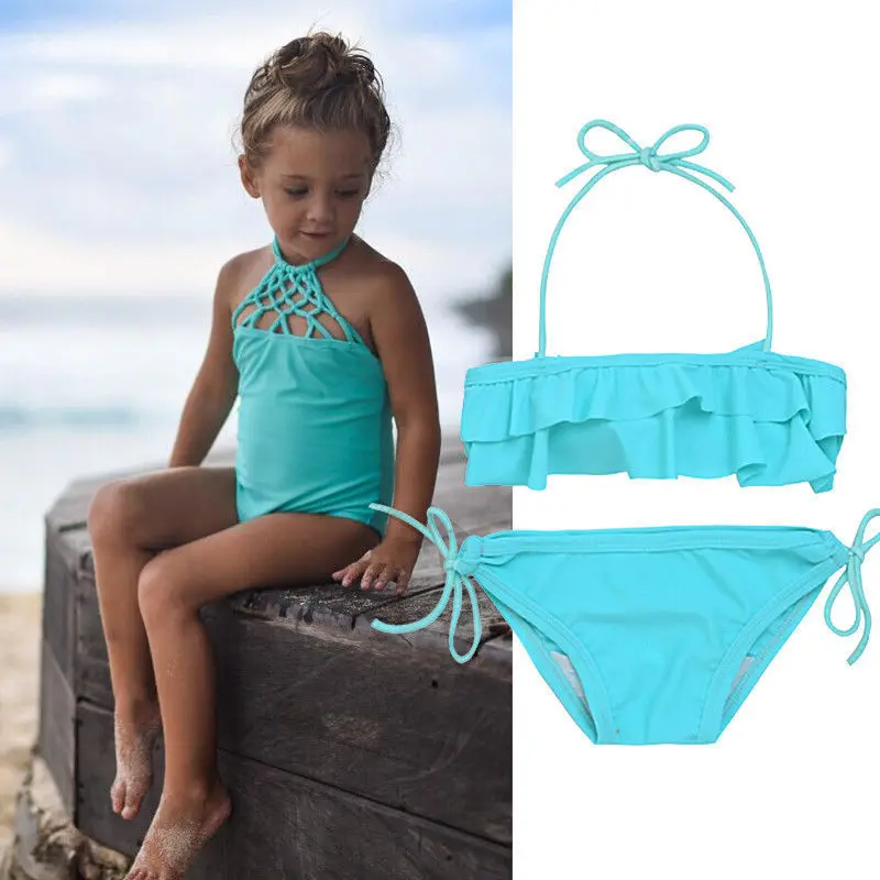Summer Hot 2-7Y Toddler Baby Girls Kids Swimwear Ruffles Mesh Tube Swimsuit Bathing Suit Tankini Bikini Set Beachwear Holiday | Мать и