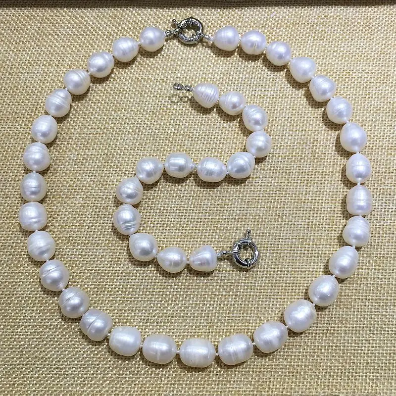 

necklace bracelet set classic Screw thread semi baroque stely Cylinder elongate rice shape white color natural freshwater pearl