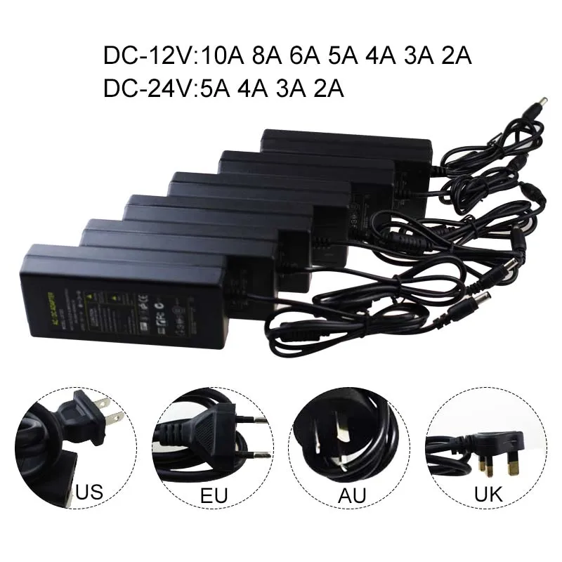 

AC100-240V LED Power Supply,Lighting Transformer charger DC 12V/24V 2A/3A/4A/5A/6A/8A/10A For LED Strip Light SMD 5050 5630 3528