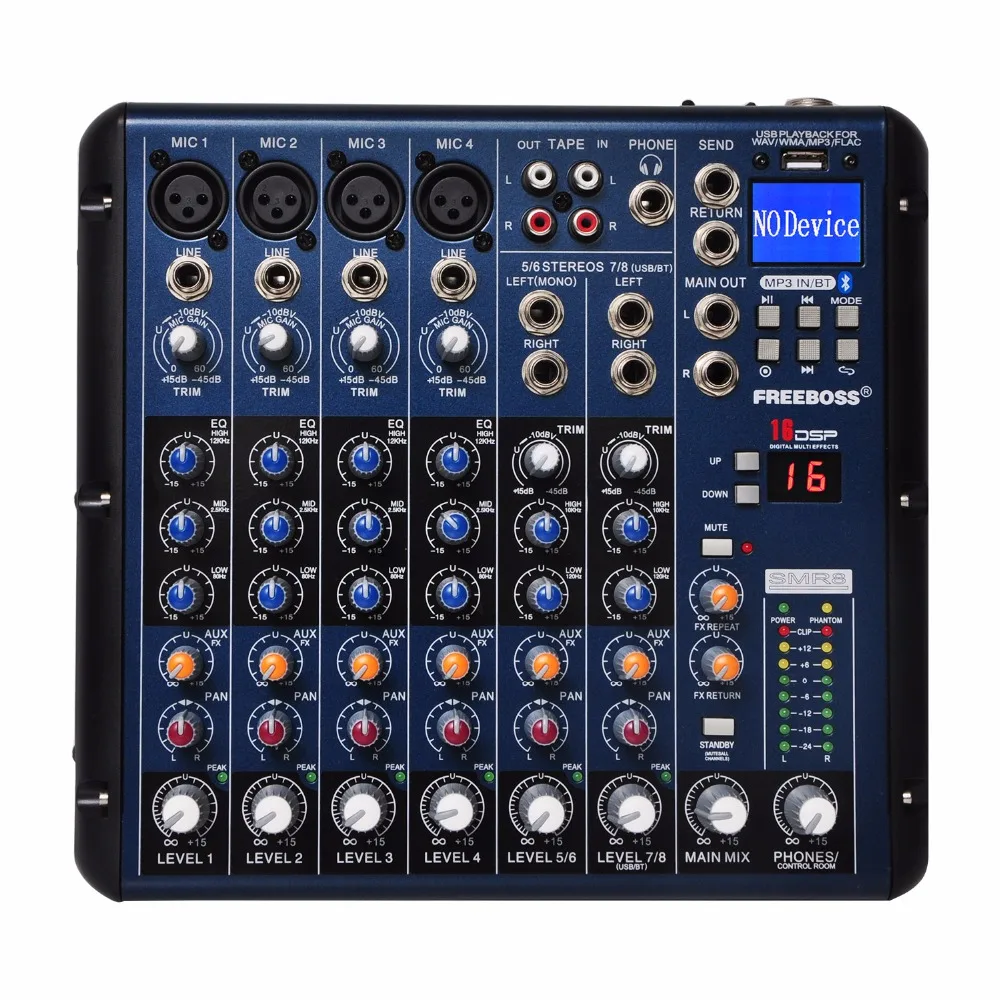 Freeboss SMR8 Bluetooth USB Запись 8 каналов (4 моно + 2 стерео) 16 DSP церкви школы караоке