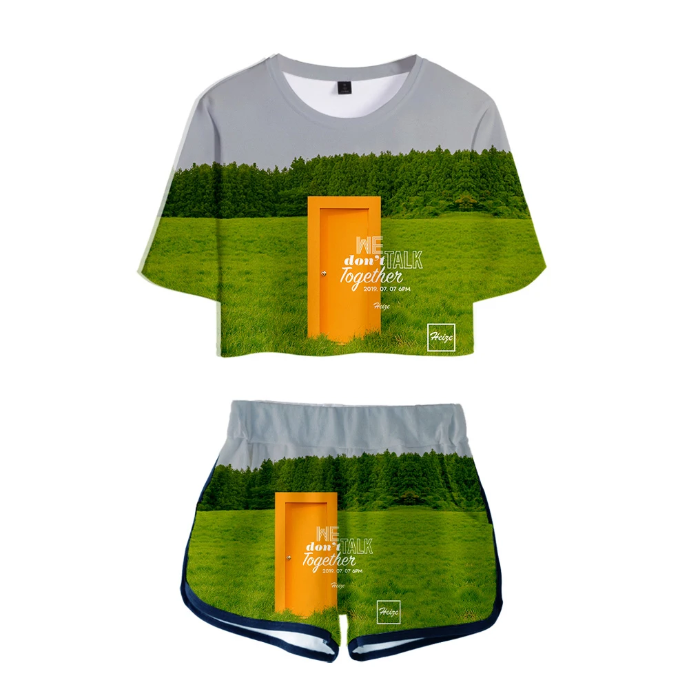Summer cool sexy sports women's suit short-sleeved t-shirt printing HEIZE women's 3D exposed navel T-shirt + shorts brand suit
Summer cool sexy sports women's suit short-sleeved t-shirt printing HEIZE women's 3D exposed navel T-shirt + shorts brand suit