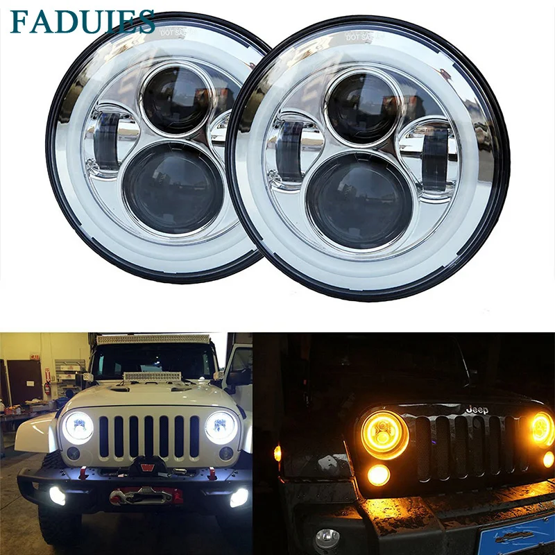 FADUIES 7 "Круглый Halo Фары с DRL Ангельские глазки для Lada 4x4 городской фары на ниву Jeep