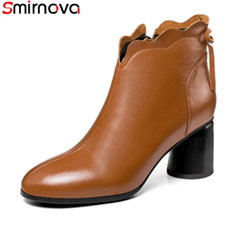 Smirnova 2018 new arrival ankle boots for women brown black round toe leather boots with ruffles thick heels female dress shoes
Smirnova 2018 new arrival ankle boots for women brown black round toe leather boots with ruffles thick heels female dress shoes