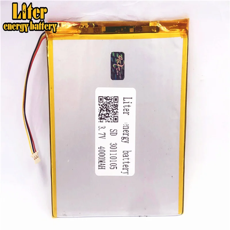 1.0MM 3pin connector 30110105 3.7v 4000mah lipo rechargeable Batteries tablet pc polymer lithium li-ion battery
1.0MM 3pin connector 30110105 3.7v 4000mah lipo rechargeable Batteries tablet pc polymer lithium li-ion battery