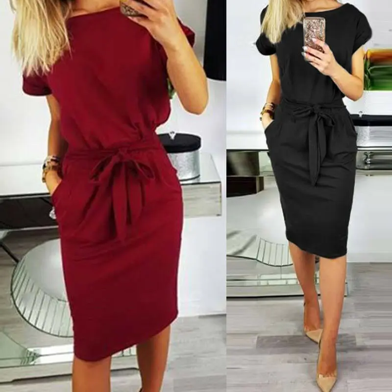 Women's Summer Short Sleeve Long Shirt Dress Bowknot Pencil Mini Dress Sundress
Women's Summer Short Sleeve Long Shirt Dress Bowknot Pencil Mini Dress Sundress