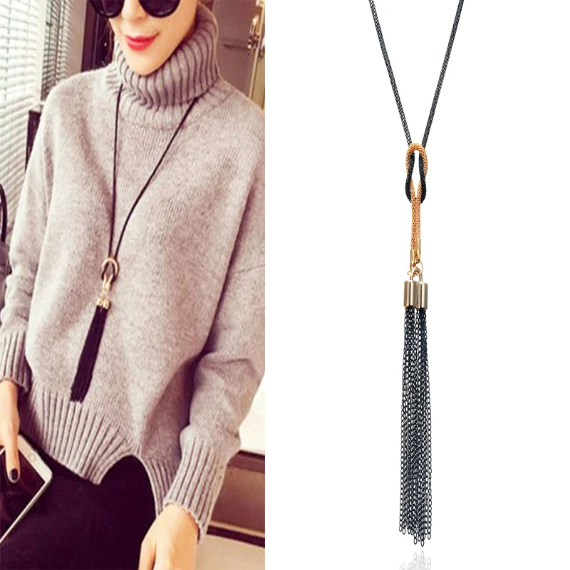 Vintage Black Long Tassel Necklace Pendant for Women Female Winter Sweater Chain Accessories Collares Statement Necklace Jewelry
Vintage Black Long Tassel Necklace Pendant for Women Female Winter Sweater Chain Accessories Collares Statement Necklace Jewelry