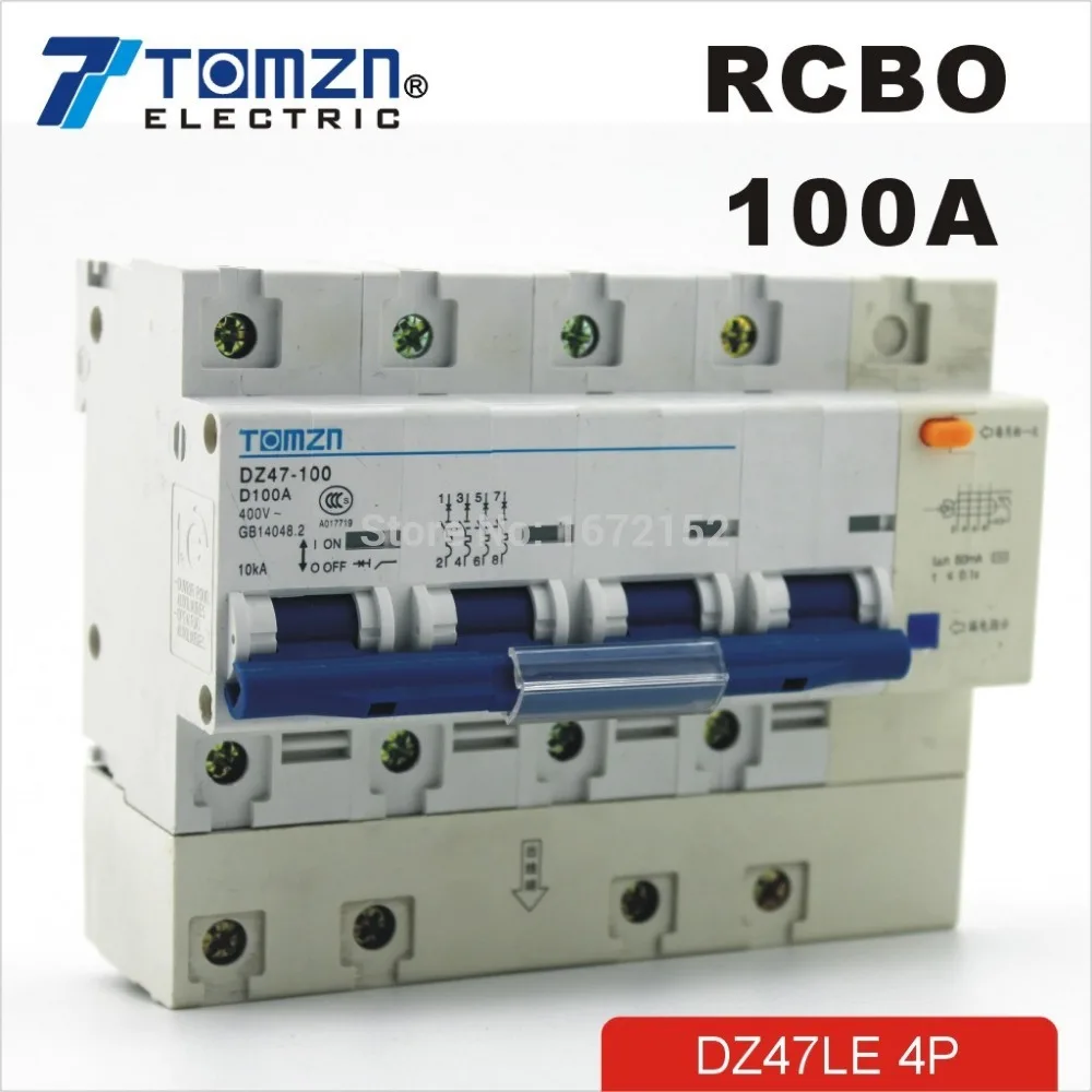 

DZ47LE 4P 100A D type 400V~ 50HZ/60HZ Residual current Circuit breaker with over current and Leakage protection RCBO