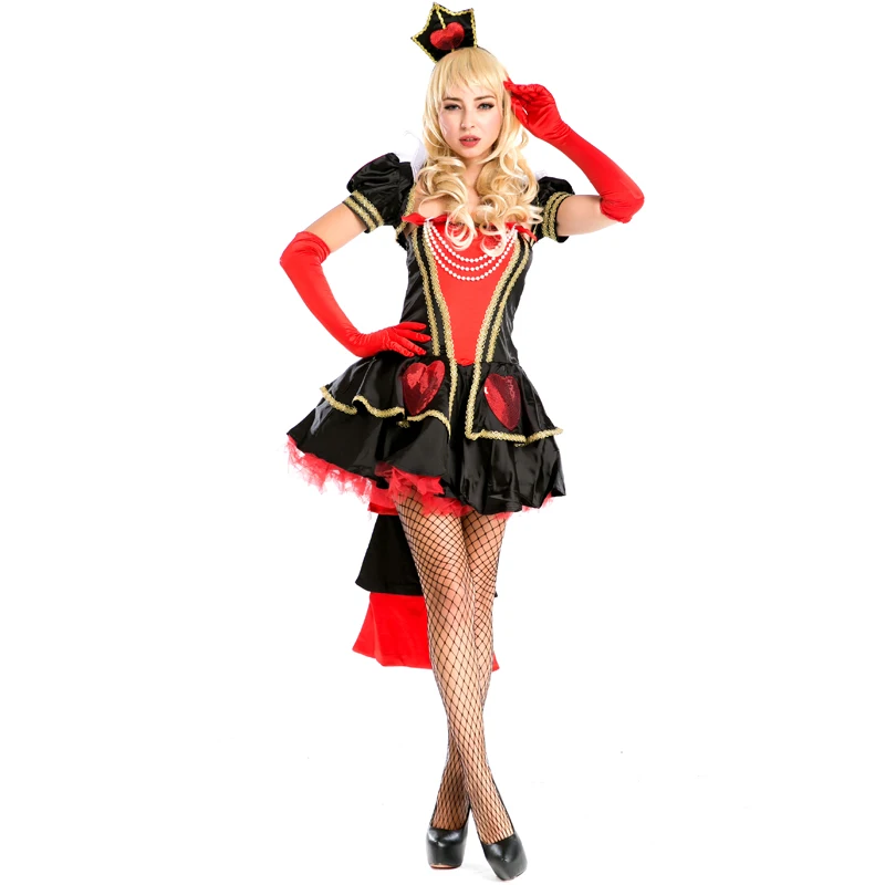 

Queen of Hearts Fancy Dress New Halloween Carnival Alice In Wonderland Cosplay Costume Women Sexy Short Sleeve Ball Gown A158594