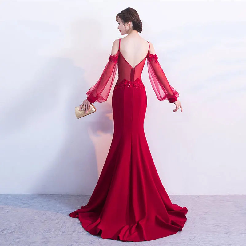 Sladuo Wine Red Cotton Slash Neck Long Mesh Puff Sleeve Long Mermaid Women Elegant Formal Party Dress
Sladuo Wine Red Cotton Slash Neck Long Mesh Puff Sleeve Long Mermaid Women Elegant Formal Party Dress