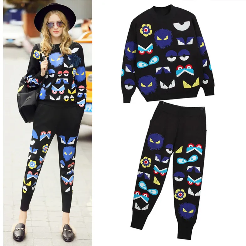 2019 Brand Runway Knitted Embroidery Pants Suits Women High Quality Cartoon Eyes Fashio Sweaters And Pants Casual Sets NS550
2019 Brand Runway Knitted Embroidery Pants Suits Women High Quality Cartoon Eyes Fashio Sweaters And Pants Casual Sets NS550