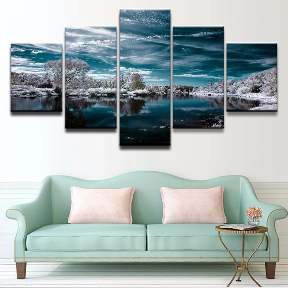 JIE DO ART Wall Art Home Decor Framework Canvas Pictures 5 Pieces Artistic Cyan Earth Reflection Sky Water Winter Painting
JIE DO ART Wall Art Home Decor Framework Canvas Pictures 5 Pieces Artistic Cyan Earth Reflection Sky Water Winter Painting