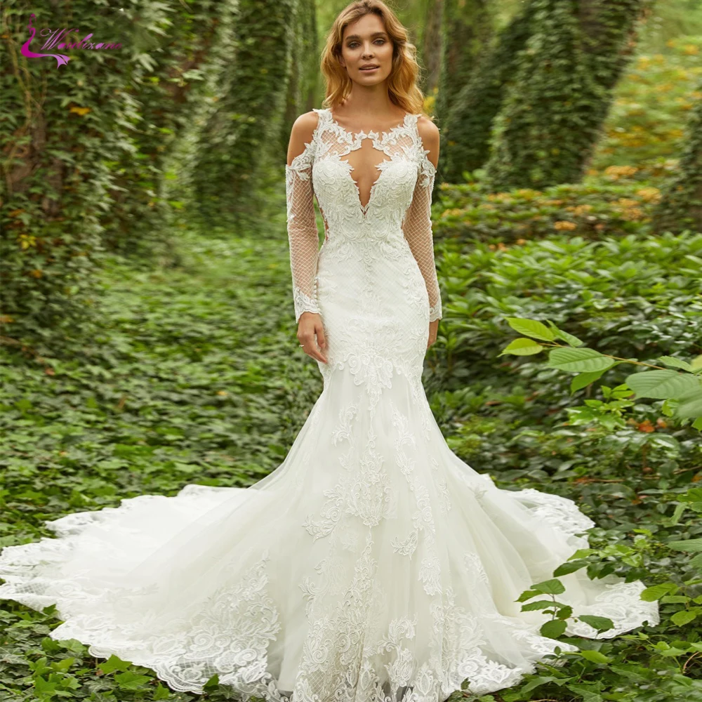 Waulizane Sexy Scalloped Neck Mermaid Wedding Dresses With Full Sleeve Cap Sleeve Tulle Court Train Bridal Dress
Waulizane Sexy Scalloped Neck Mermaid Wedding Dresses With Full Sleeve Cap Sleeve Tulle Court Train Bridal Dress