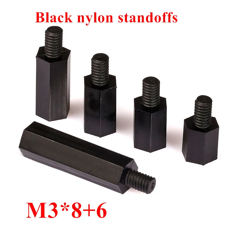 500pcs M3*8+6 female Black Hex Nylon Standoff Spacer Column, Thread M3 for PCB Motherboard Plastic Spacing Screws
500pcs M3*8+6 female Black Hex Nylon Standoff Spacer Column, Thread M3 for PCB Motherboard Plastic Spacing Screws