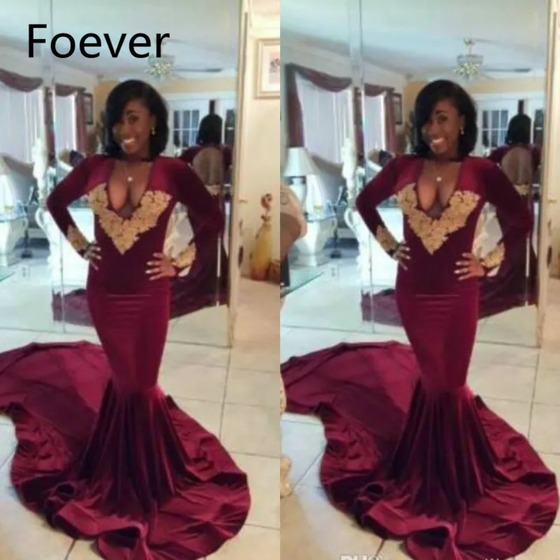 Special occasions dress Long Sleeve gold Burgundy Mermaid Prom Dress 2019 Backless Velvet Evening Gown with Train Vestido Longo
Special occasions dress Long Sleeve gold Burgundy Mermaid Prom Dress 2019 Backless Velvet Evening Gown with Train Vestido Longo