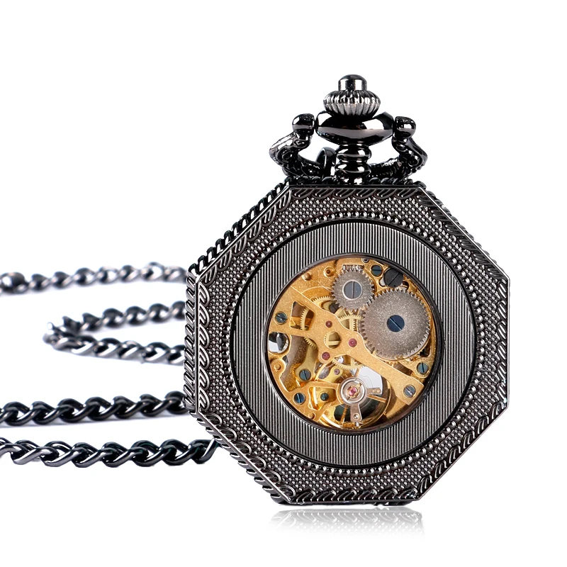 

Mechanical Hand Wind Pocket Watch Men Roman Numbers Carving Steampunk Reloj De Bolsillo Gifts for Men Women Fobs Clock