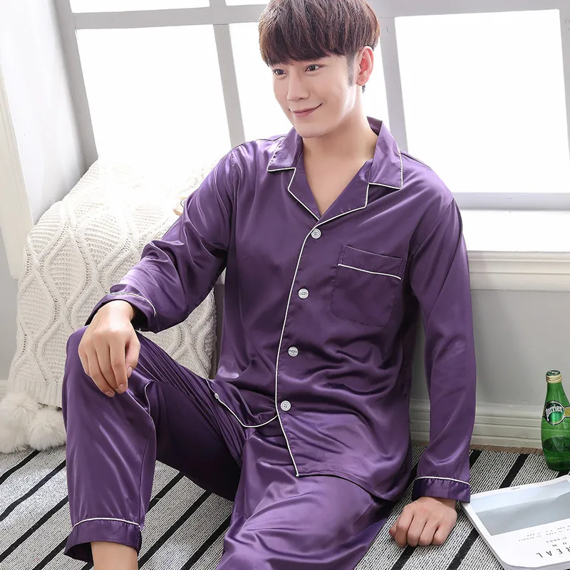 BEZL пижамный комплект Мужская одежда шелковая атласная для сна костюм с отложным