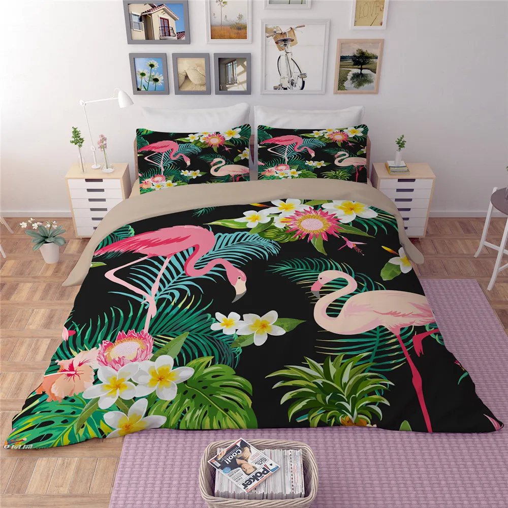 Lovely Flamingo Bedding Set Tropical Plant Quilt Cover pillowcase queen King Size Flower Print Green leaves 3/4pcs Bedclothes
Lovely Flamingo Bedding Set Tropical Plant Quilt Cover pillowcase queen King Size Flower Print Green leaves 3/4pcs Bedclothes