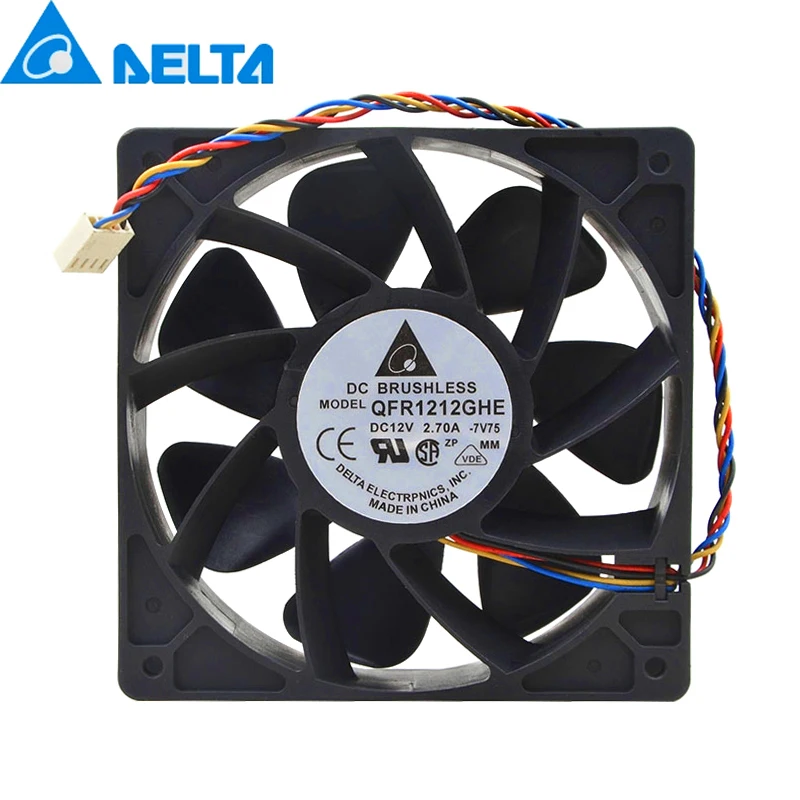 1pcs QFR1212GHE QFR1212GHE-PWM 4P 12V 2.7A 12038 Server cooling fan 74Y5220 120mm 120*120*38mm for Bitcoin Miner
1pcs QFR1212GHE QFR1212GHE-PWM 4P 12V 2.7A 12038 Server cooling fan 74Y5220 120mm 120*120*38mm for Bitcoin Miner
