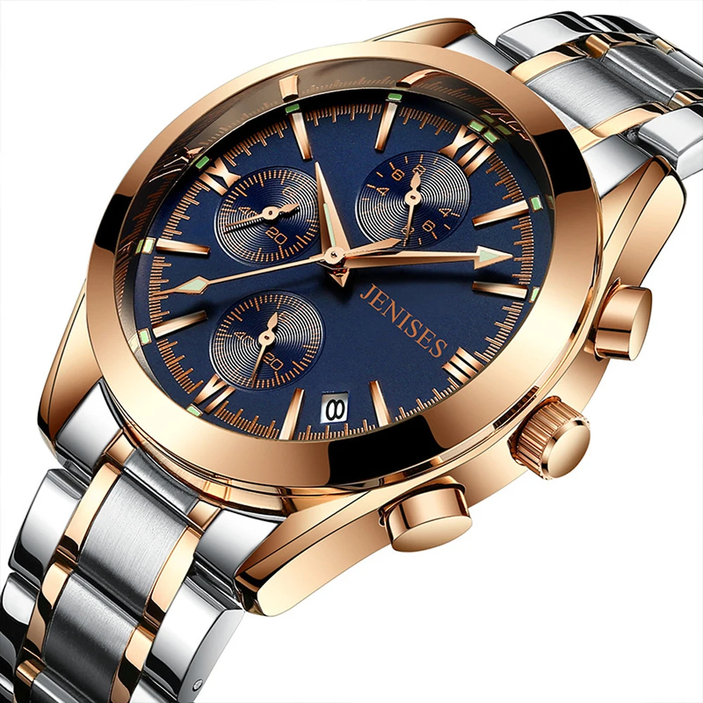 

Jenises Watch Men Clock 2020 New Style Luxury Stainless Steel BusinessMan Watch Fashion Chronometer Date Male Hodinky Erkek Saat