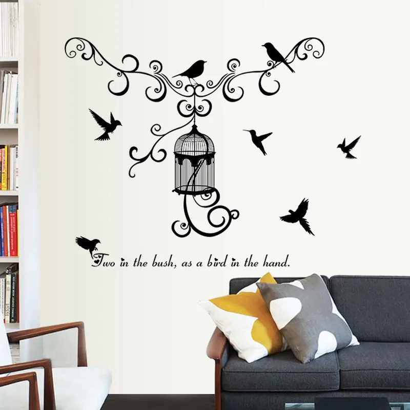 1 шт. 50*70 см Black Bird Cage стикер украшения для дома Декор комнаты DIY наклейки на стены