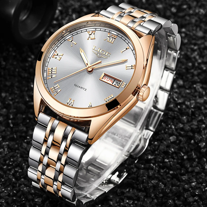 Часы наручные LIGE женские кварцевые брендовые Роскошные деловые с браслетом из