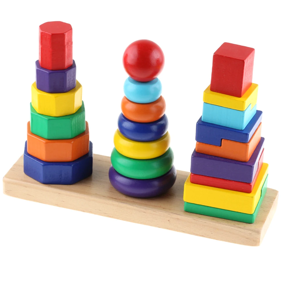 Красочные деревянные кубики игрушки геометрический штабелер игрушка для