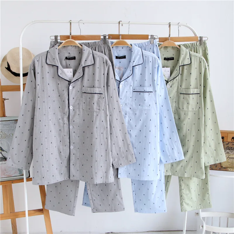 cotton double gauze Spring pajamas sets men lomg sleeve home clothing spring summer long pants breathable absorbent
cotton double gauze Spring pajamas sets men lomg sleeve home clothing spring summer long pants breathable absorbent