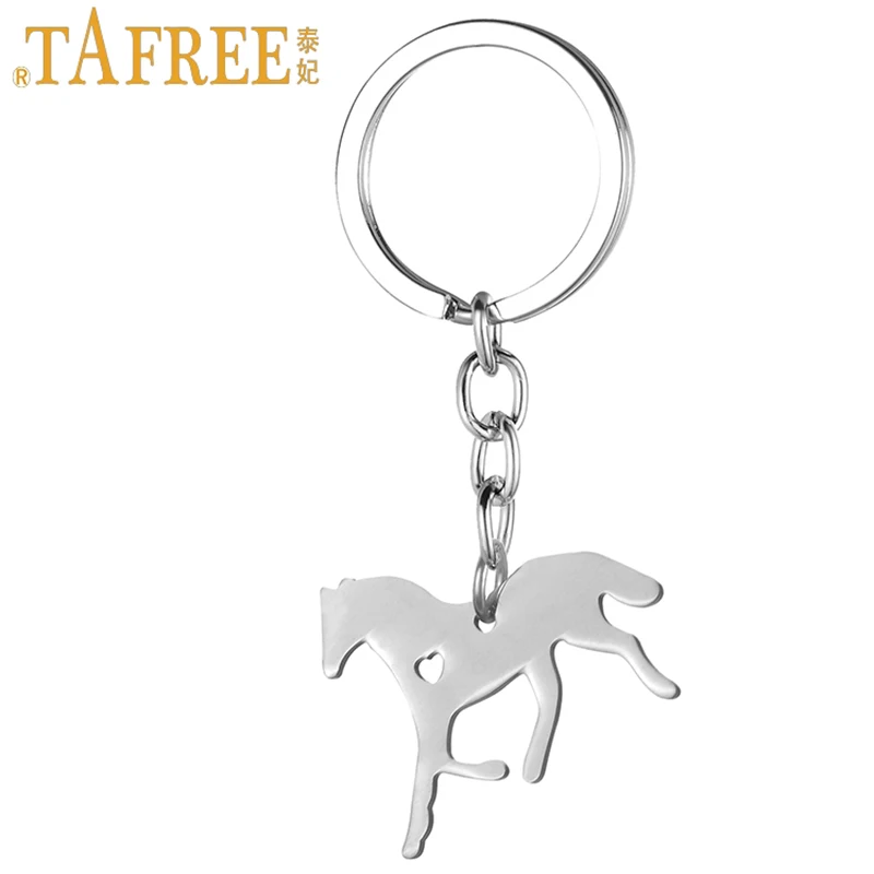 

TAFREE new cute animal horse pendant keychain stainless steel men women love horse jewlery bag car key chain ring holder SKU10