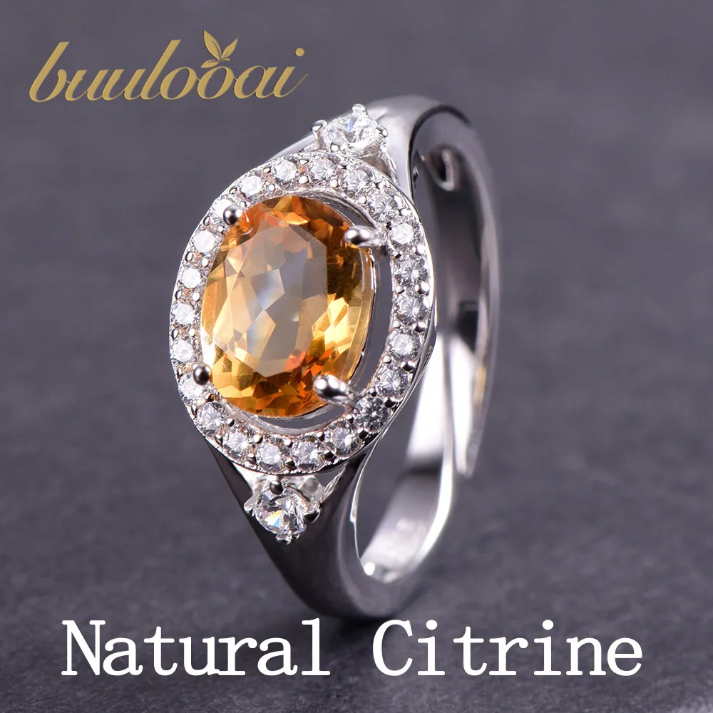Buulooai Овальный 1.15ct натуральный цитрин камень Solitaire кольцо Подлинная 925 пробы