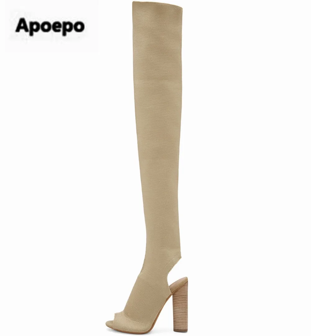 Newest Sexy Peep toe Long Slim Leg Thigh Boots Knitted Stretch Fabric Square High Heel Women Over Knee Slingback Socks Botas
Newest Sexy Peep toe Long Slim Leg Thigh Boots Knitted Stretch Fabric Square High Heel Women Over Knee Slingback Socks Botas