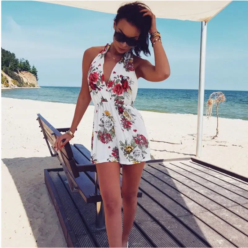 Women fashion summer sexy floral playsuit sleeveless halter off shoulder Backless bandage beach casual style playsuit Rompers
Women fashion summer sexy floral playsuit sleeveless halter off shoulder Backless bandage beach casual style playsuit Rompers