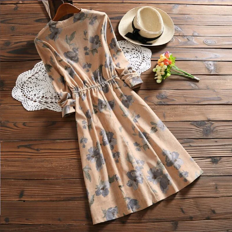2018 New Arrival Spring Autumn Women Casual Dress Loose Waist Round Neck Printed Corduroy Vestidos Long Sleeve Vintage Dresses
2018 New Arrival Spring Autumn Women Casual Dress Loose Waist Round Neck Printed Corduroy Vestidos Long Sleeve Vintage Dresses