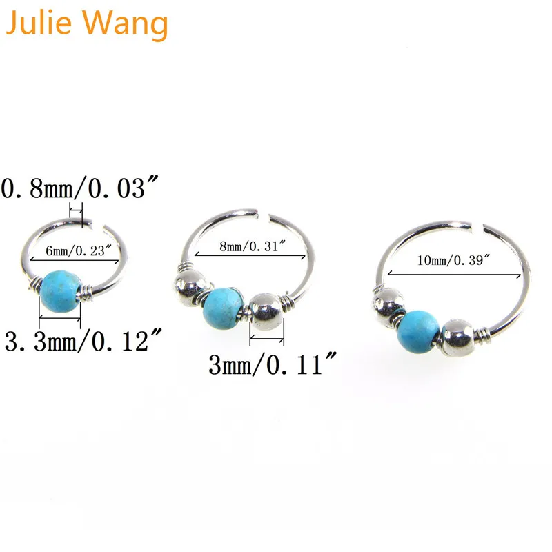 Julie Wang 1 шт Ретро Круглые бусины кольца и штифты для носа ноздри обруч Пирсинг хип