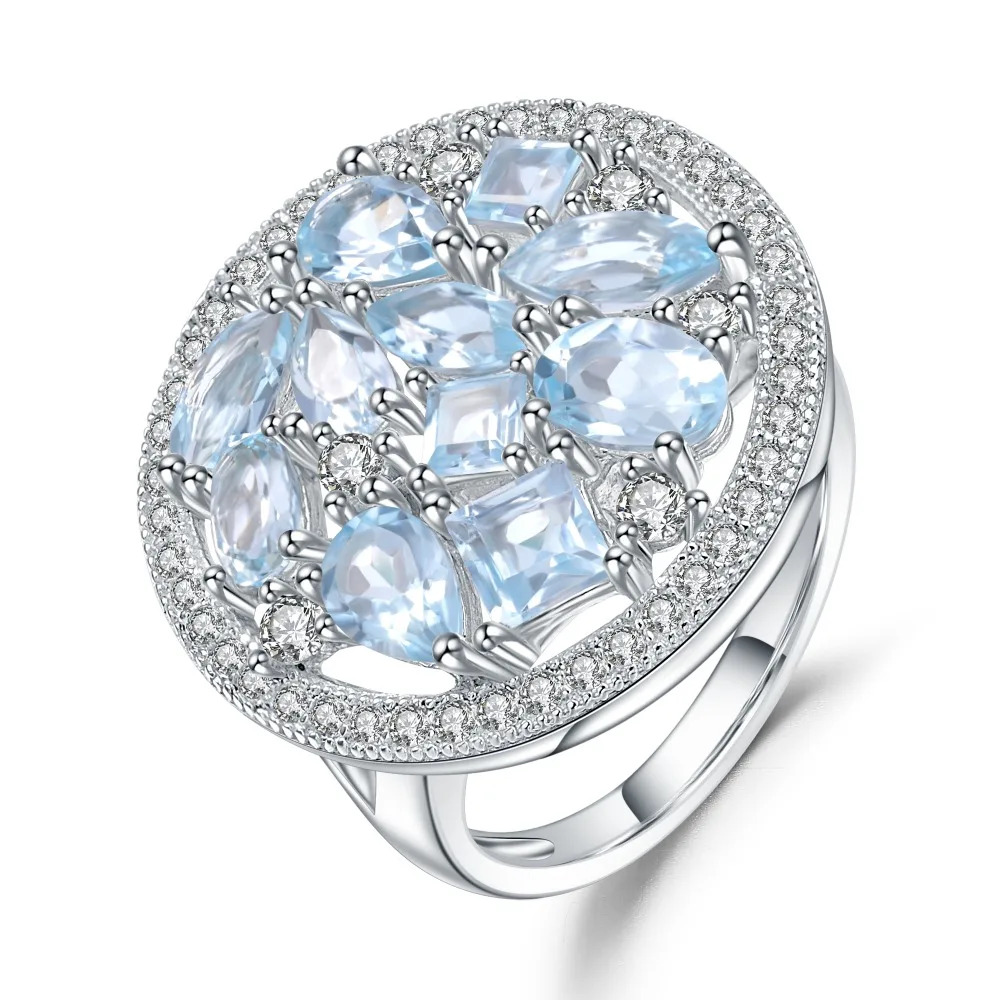 Женское кольцо из стерлингового серебра 925 пробы, Винтажное кольцо с натуральным небесно-синим топазом, 4,02ct 
Женское кольцо из стерлингового серебра 925 пробы, Винтажное кольцо с натуральным небесно-синим топазом, 4,02ct