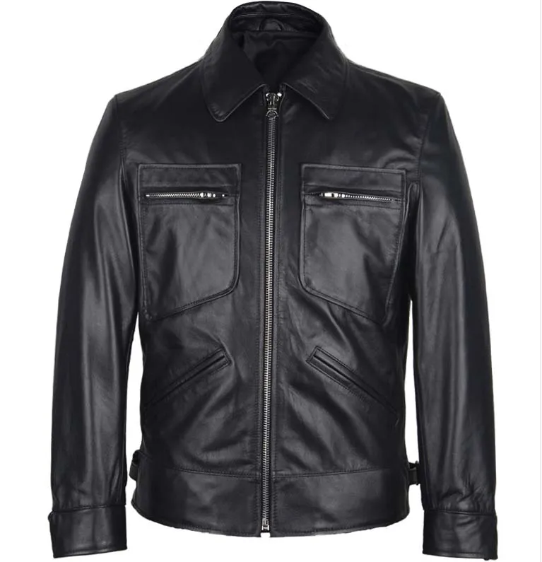 

new spring 2022 men's genuine sheepskin leather coat motor & biker jacket for male black plus large big size xxxxl 2xl 3xl 4xl