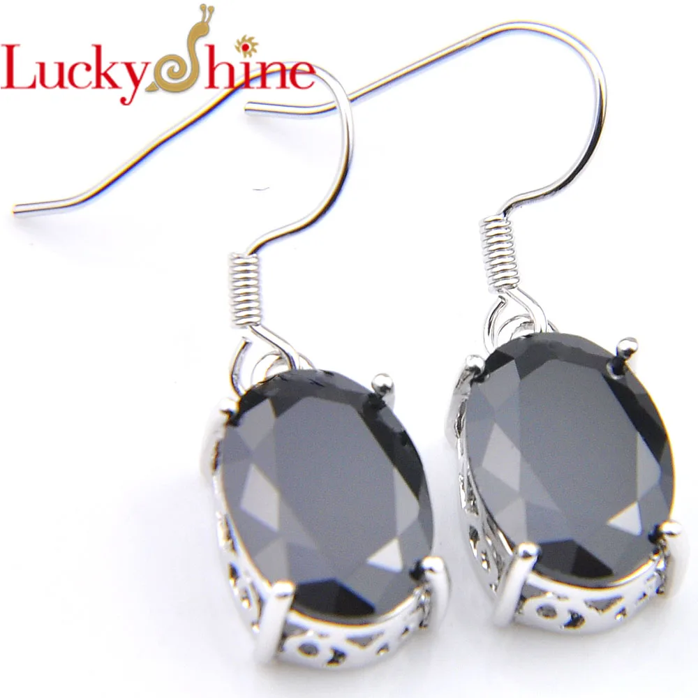 

Luckyshine Holiday Gift Oval Black Onyx Crystal Zirconia Wedding Dangle Earrings Russia USA Australia Earrings