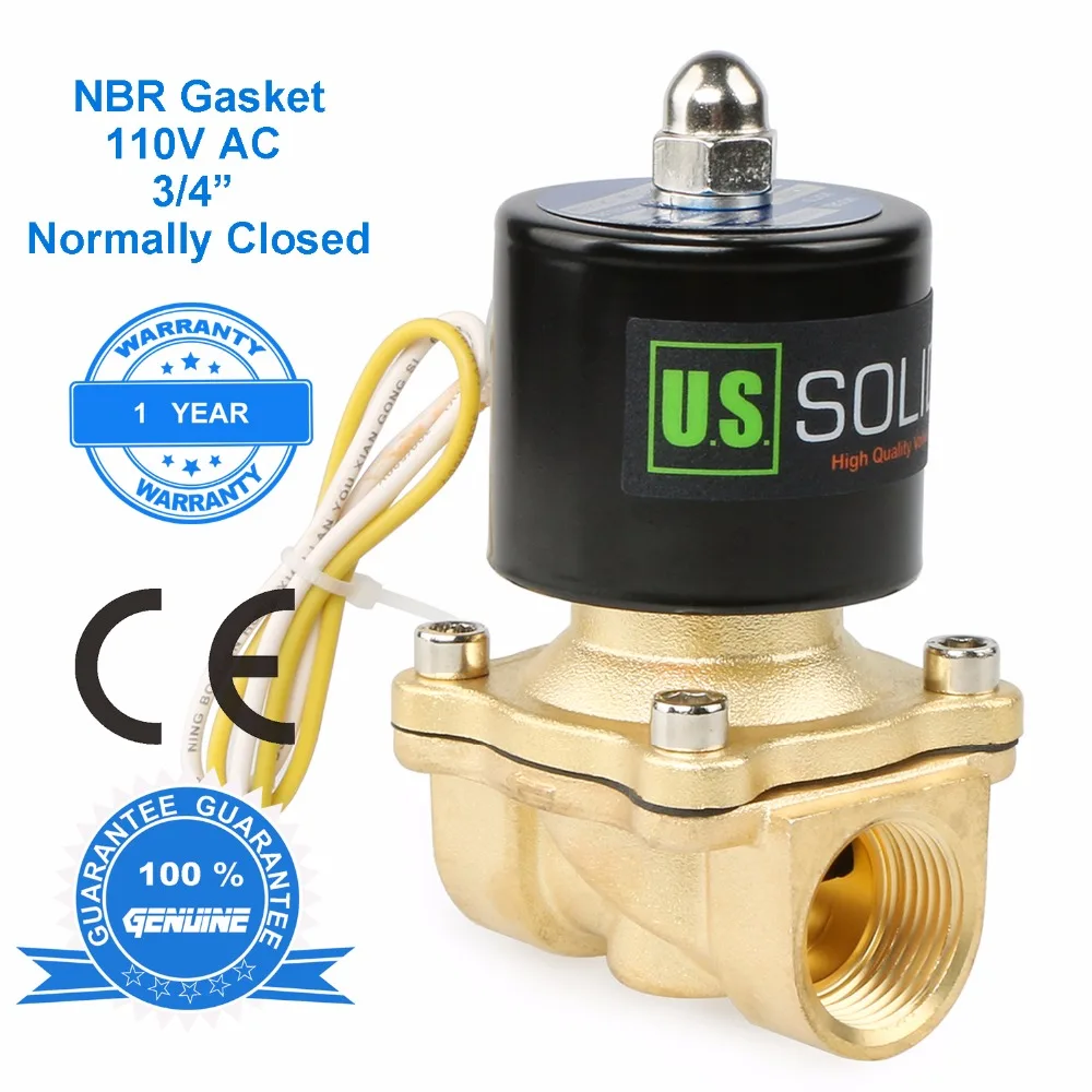 U.S. Solid 3/4" Brass Electric Solenoid Valve 110V AC for water, air, oil, CE Certified
U.S. Solid 3/4" Brass Electric Solenoid Valve 110V AC for water, air, oil, CE Certified