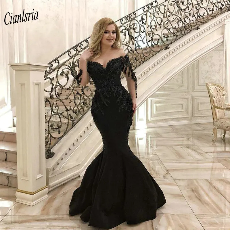 Black Off The Shoulder Long Sleeve Dubai Arabic Mermaid Evening Dress Appliques Lace Beading Saudi Formal Evening Party Dresses
Black Off The Shoulder Long Sleeve Dubai Arabic Mermaid Evening Dress Appliques Lace Beading Saudi Formal Evening Party Dresses